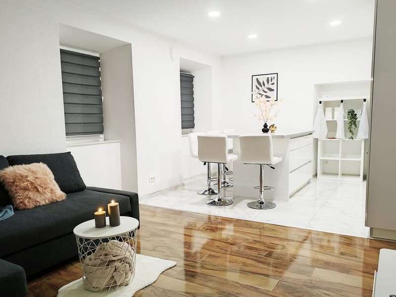 Apartment 8, living area with kitchen island