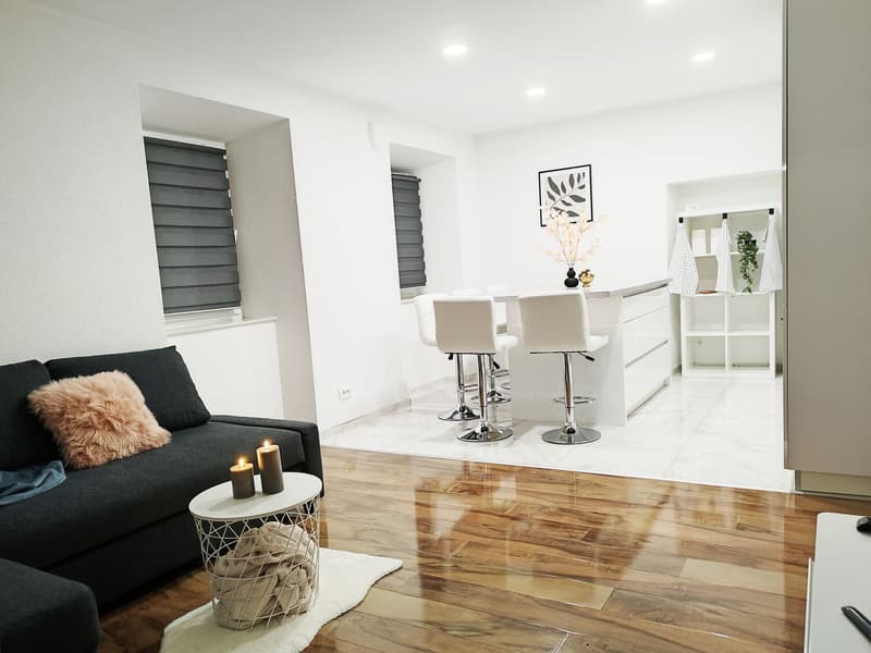 Apartment 8, living area with a kitchen island